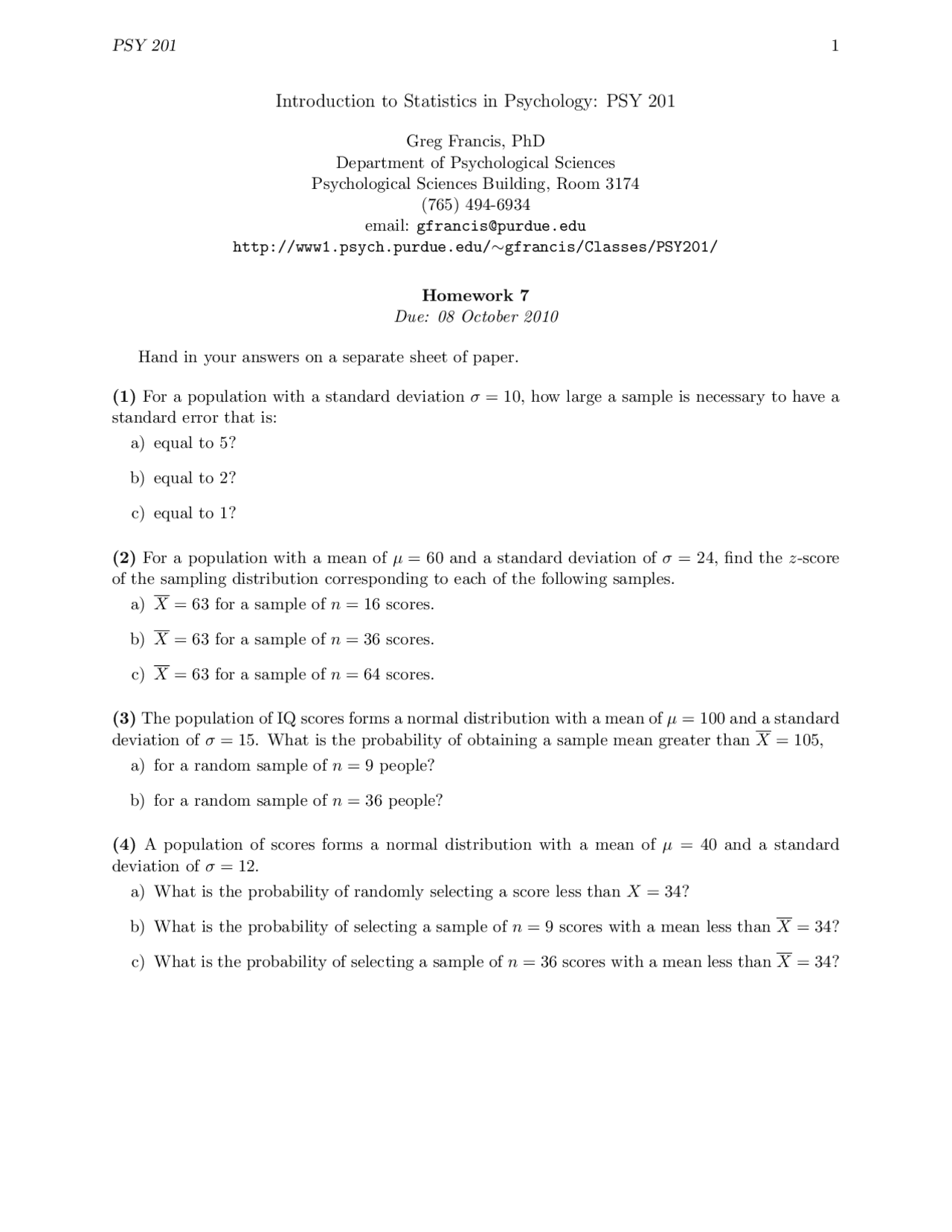 Standard Error - Introduction to Statistics in Psychology - Homework ...