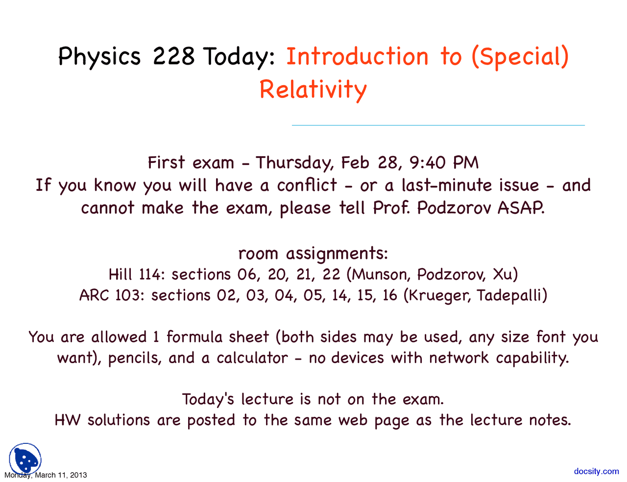 Introduction to Relativity - Optics and Modern Physics - Lecture Slides ...