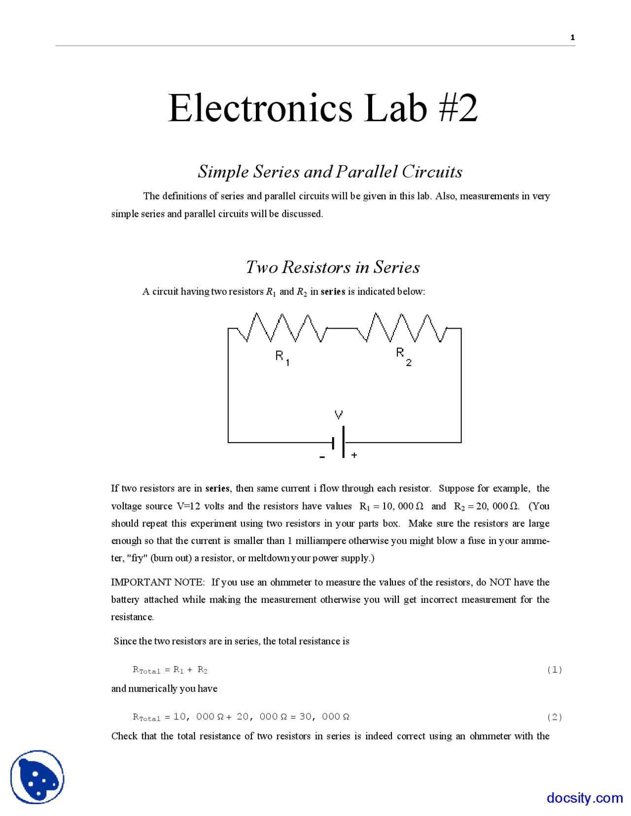 Parallel Circuits Total Resistance