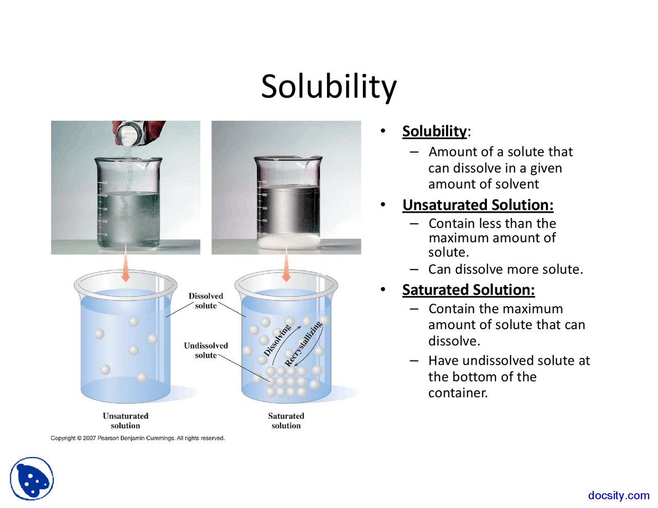 Solubility - General Chemistry - Lecture Slides - Docsity