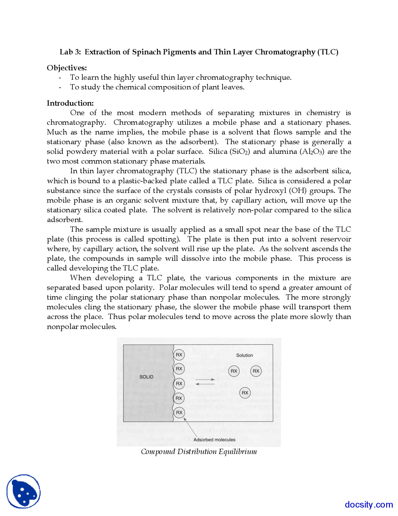 Thin Layer Chromatography General Chemistry Lab Handout Docsity