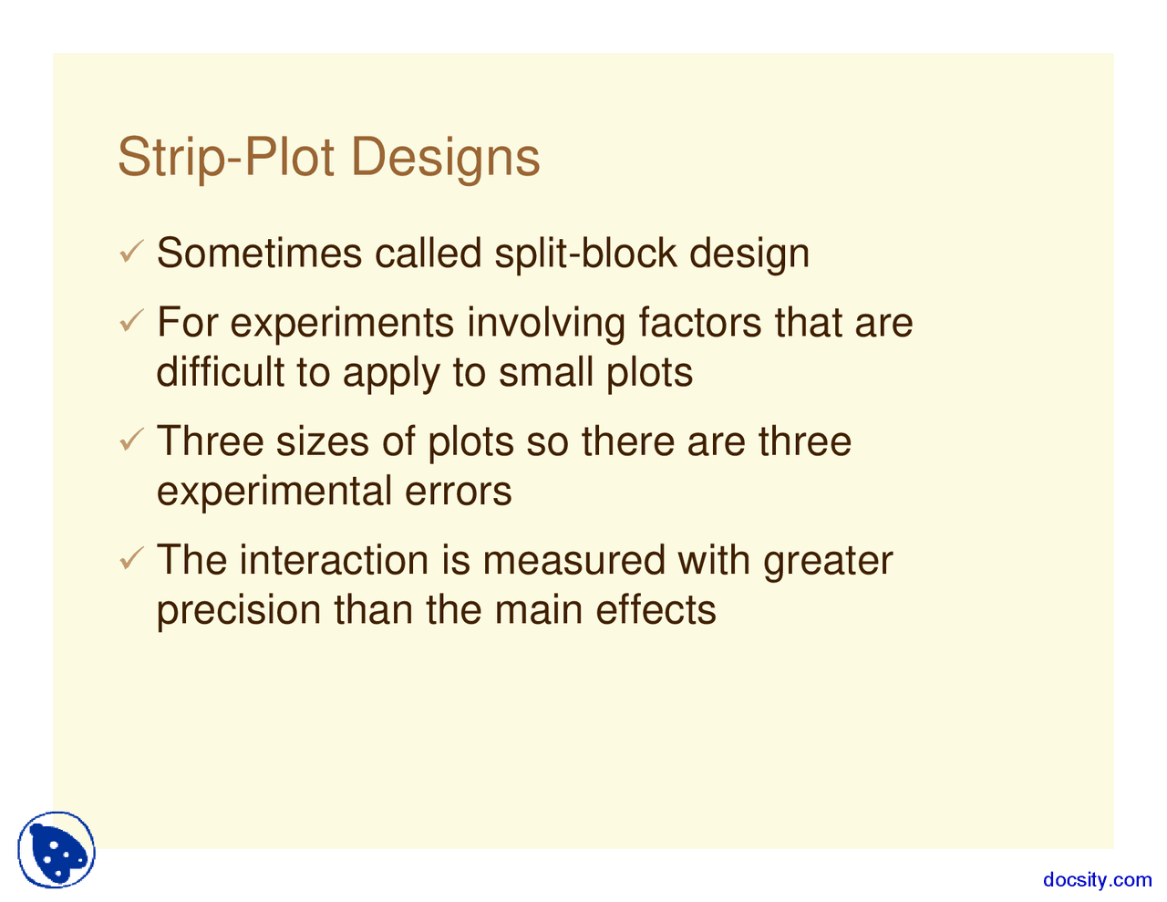 Strip Plot - Experimental Design in Agriculture - Lecture Slides - Docsity