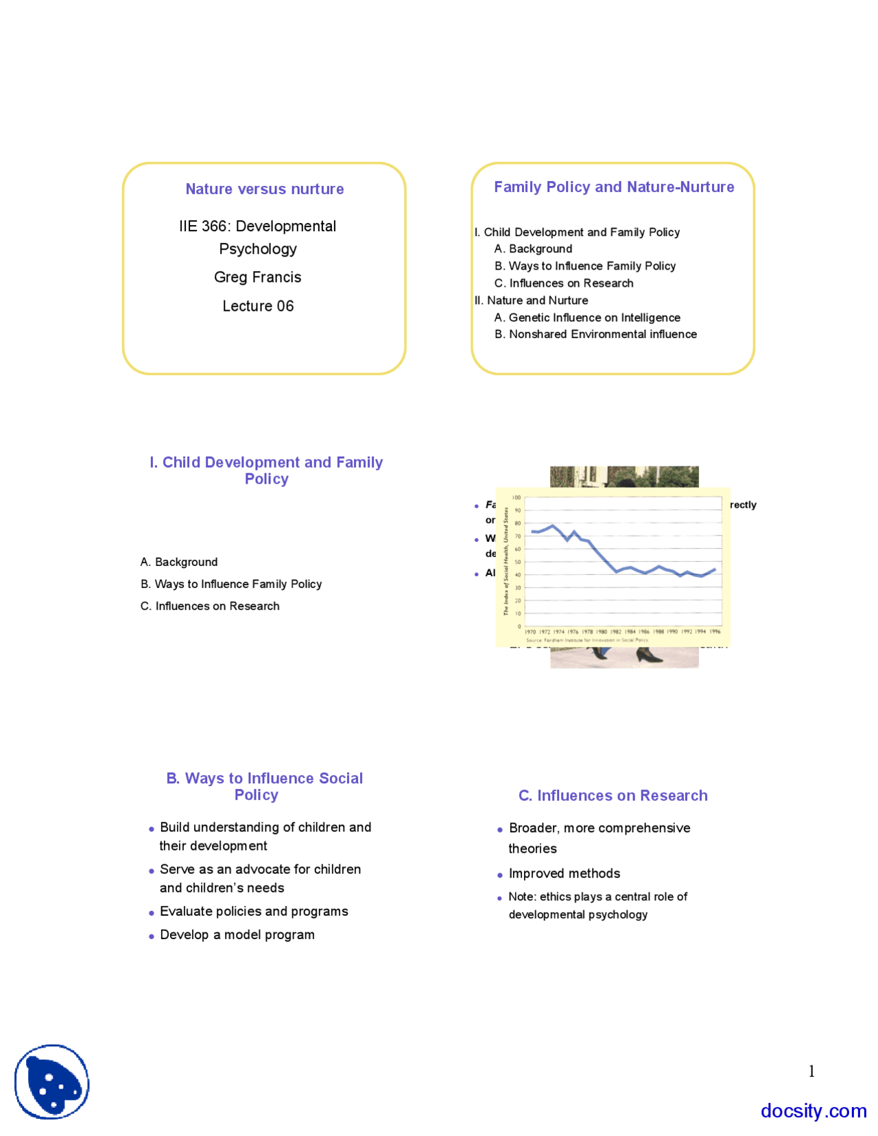Nature versus Nurture - Developmental Psychology - Lecture Slides - Docsity