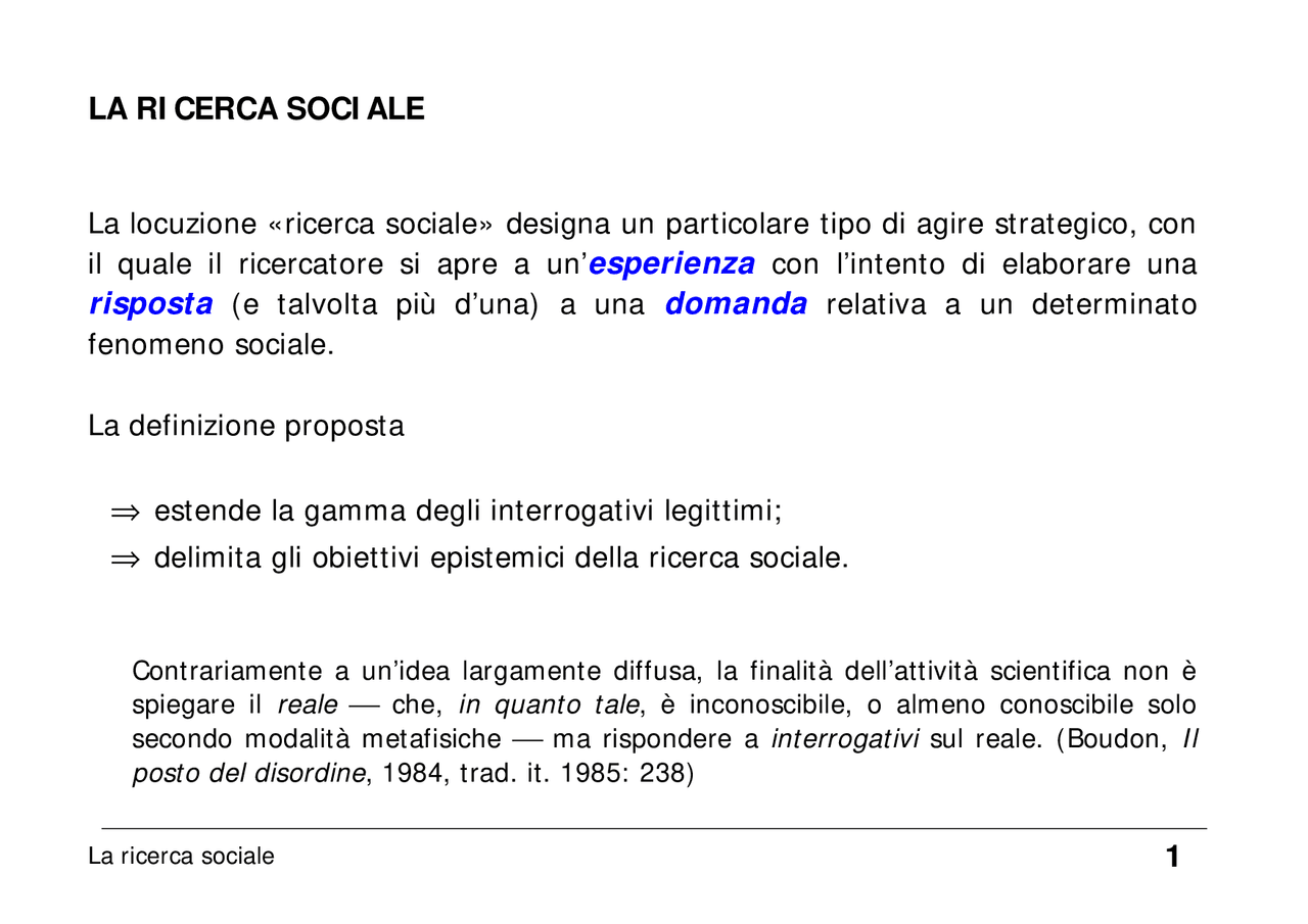 1. La ricerca sociale - Docsity