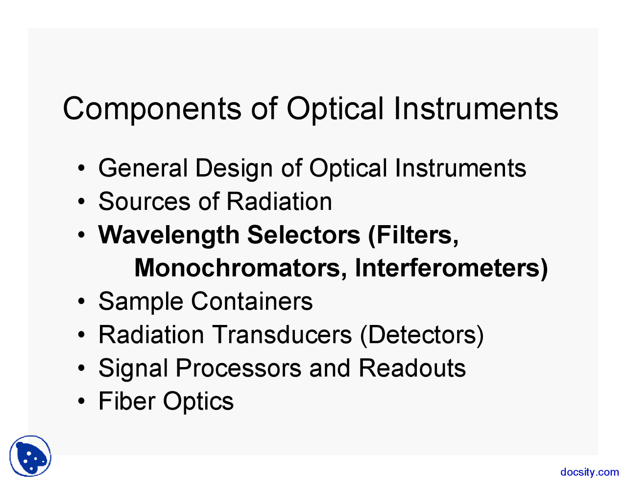 Optical Instruments - Analytical Chemistry II - Lecture Slides - Docsity