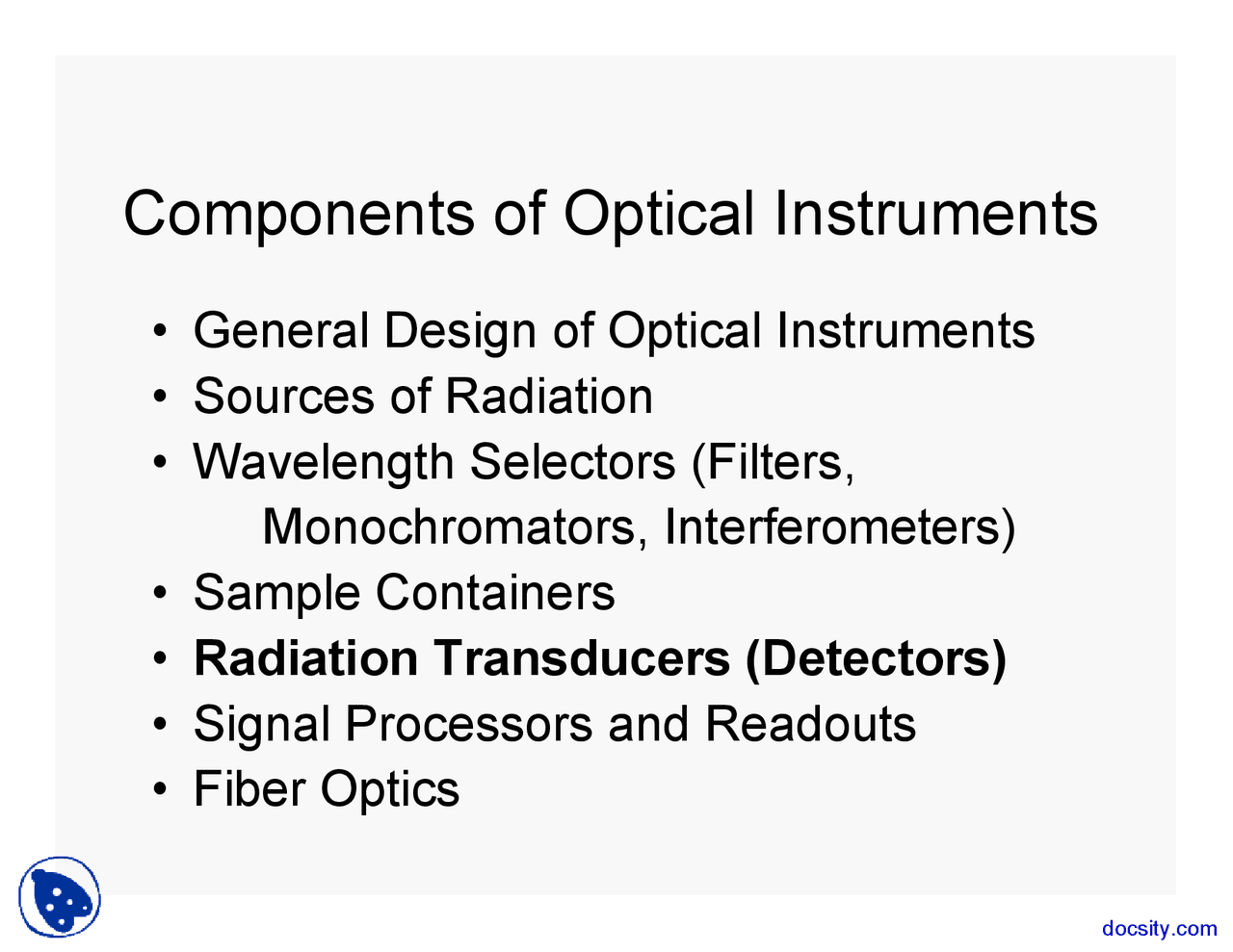 Design of Optical Instruments - Analytical Chemistry II - Lecture ...