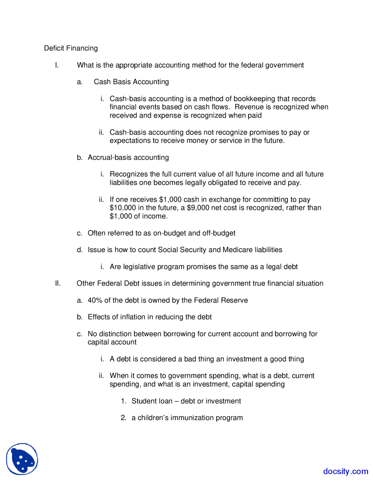 Deficit Financing - Public Finance - Lecture Handout - Docsity
