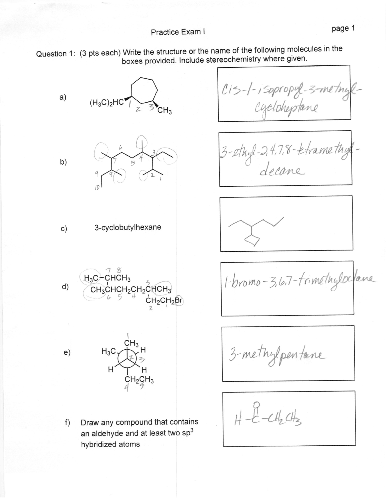 Solutions to Practice Exam - Organic Chemistry II | CHM 332 - Docsity