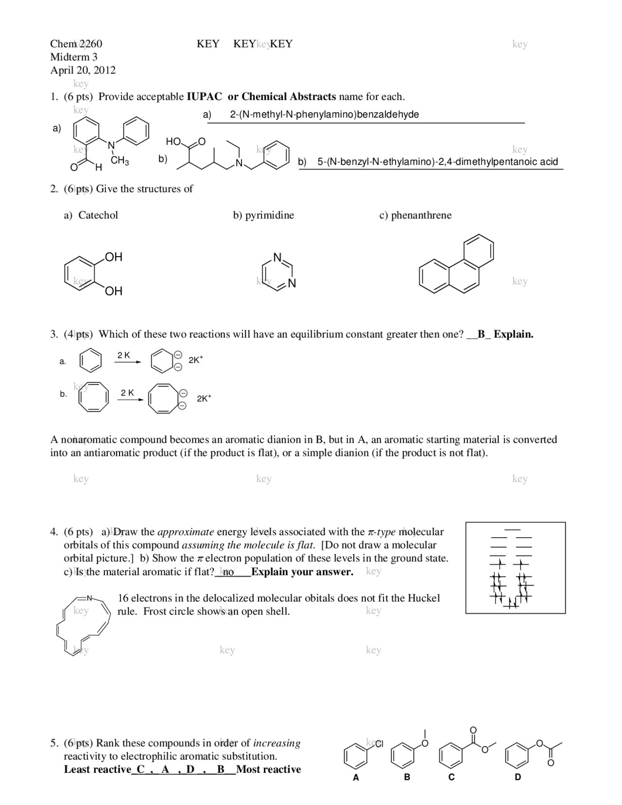 Solutions for Midterm 3 - Organic Chemistry II | CHEM 2260 - Docsity