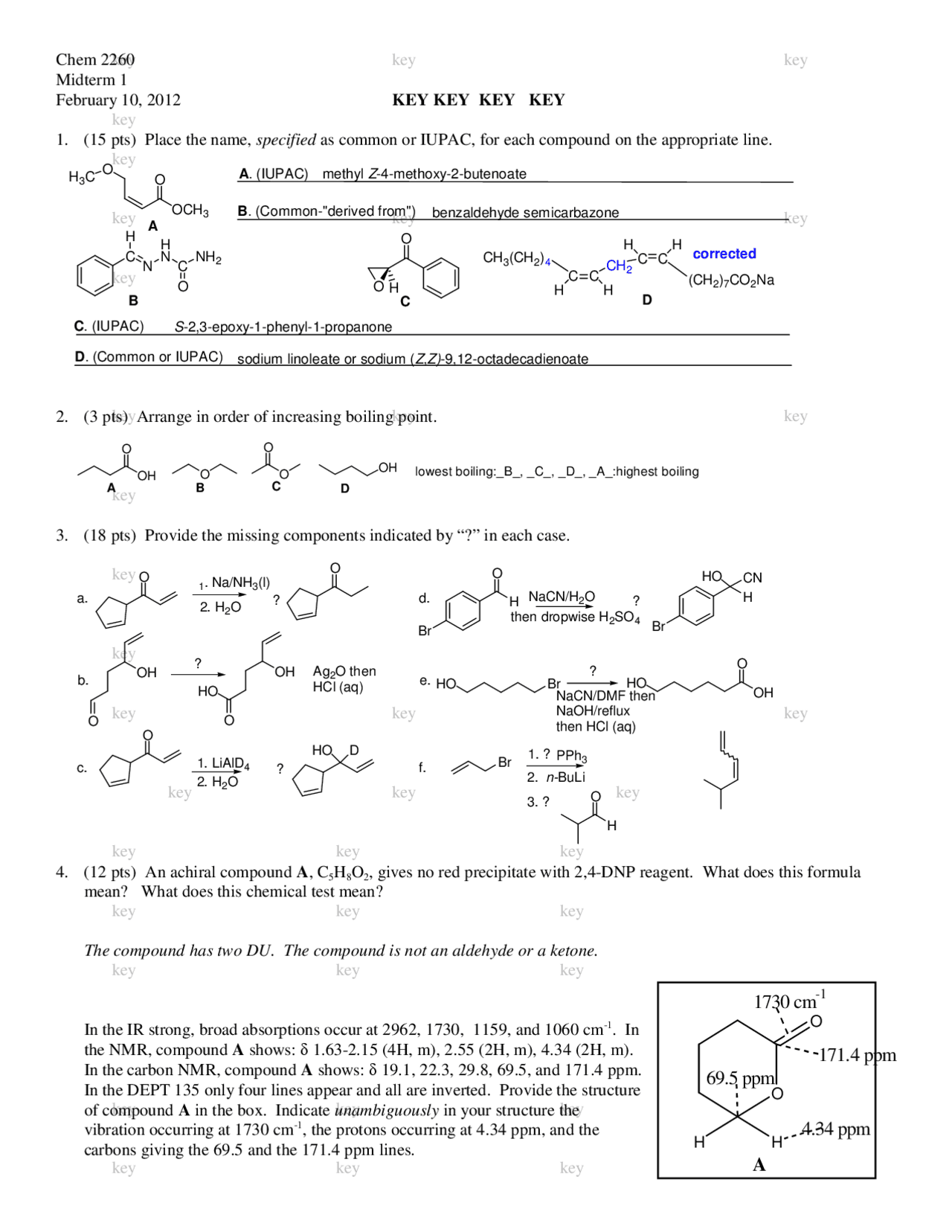 9 Questions on Organic Chemistry II - Midterm Exam 1 | CHEM 2260 ...