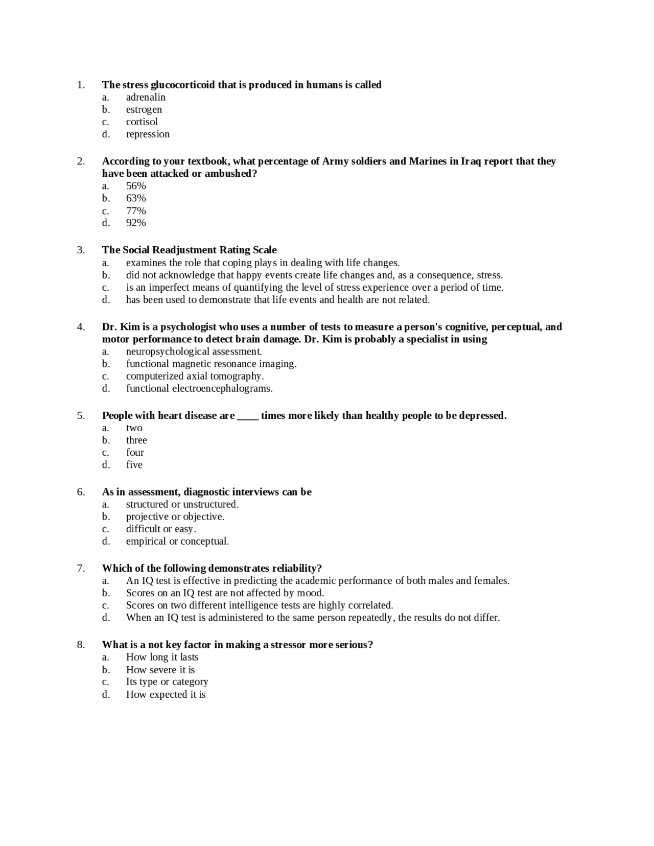 Exam 2 with Solution for Abnormal Psychology | PSYC 3230 | Exams ...