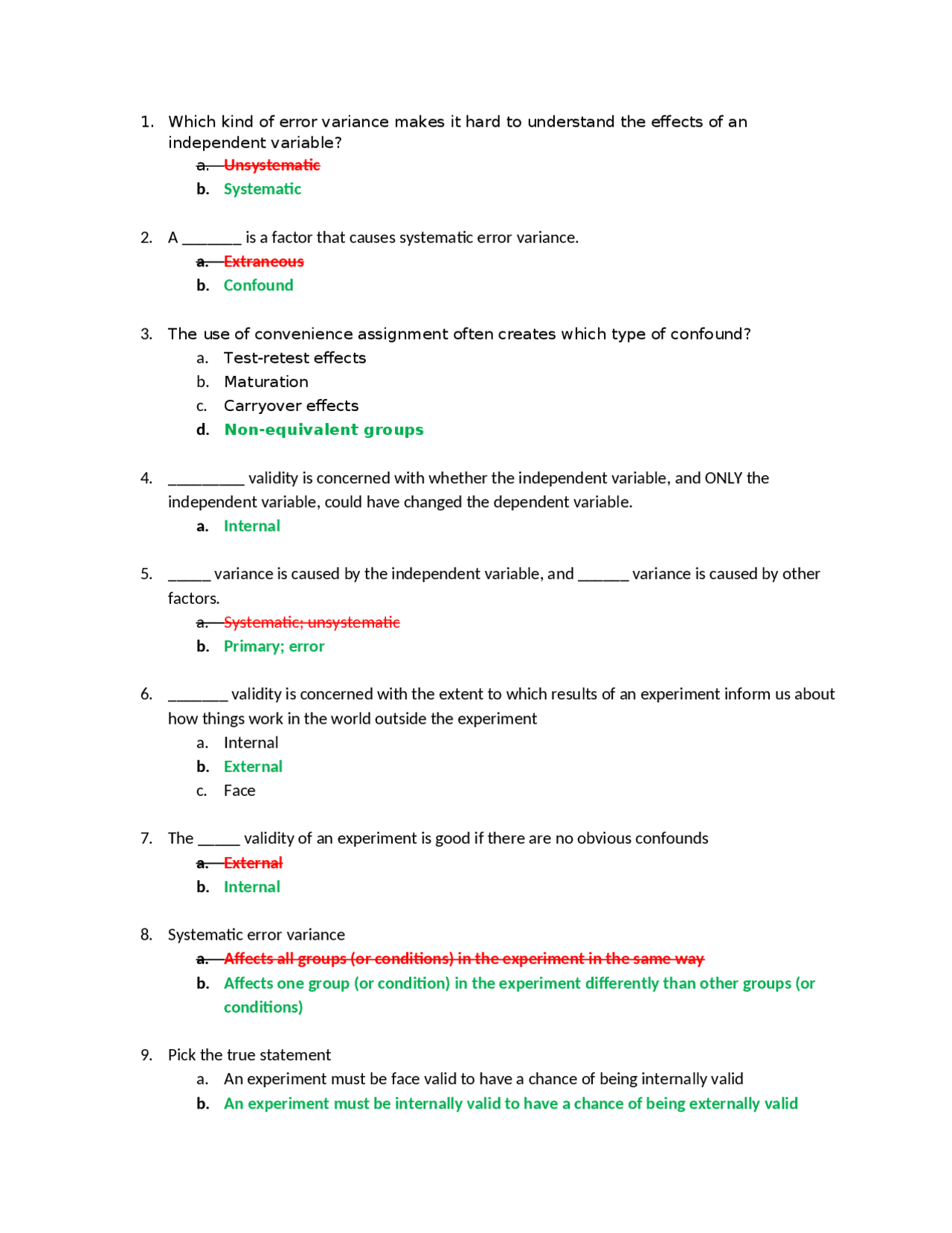 Quiz 6 with Answer Key - Research Methods in Psychology | PSY 231.00 |  Quizzes Psychology | Docsity