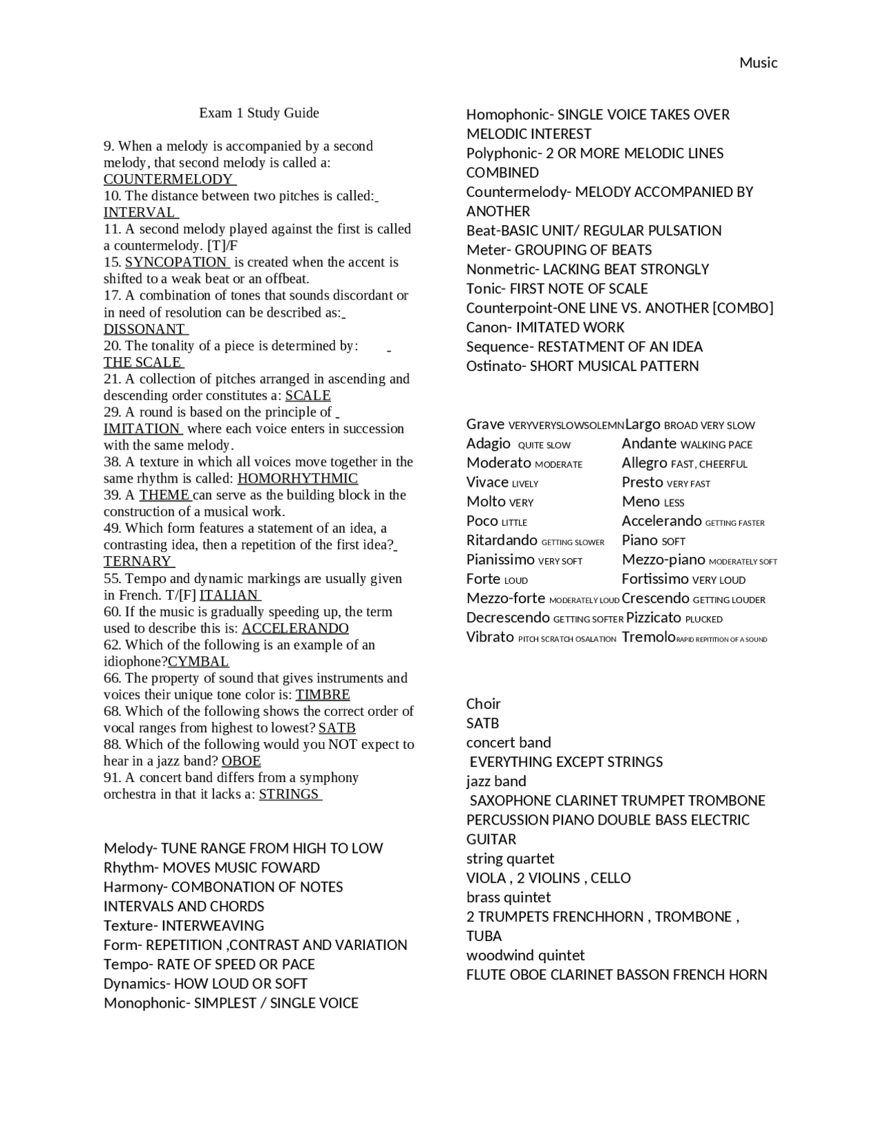 Music Introduction Example Introduction to Music with Examples - Study Guide | MUL 101 - Docsity
