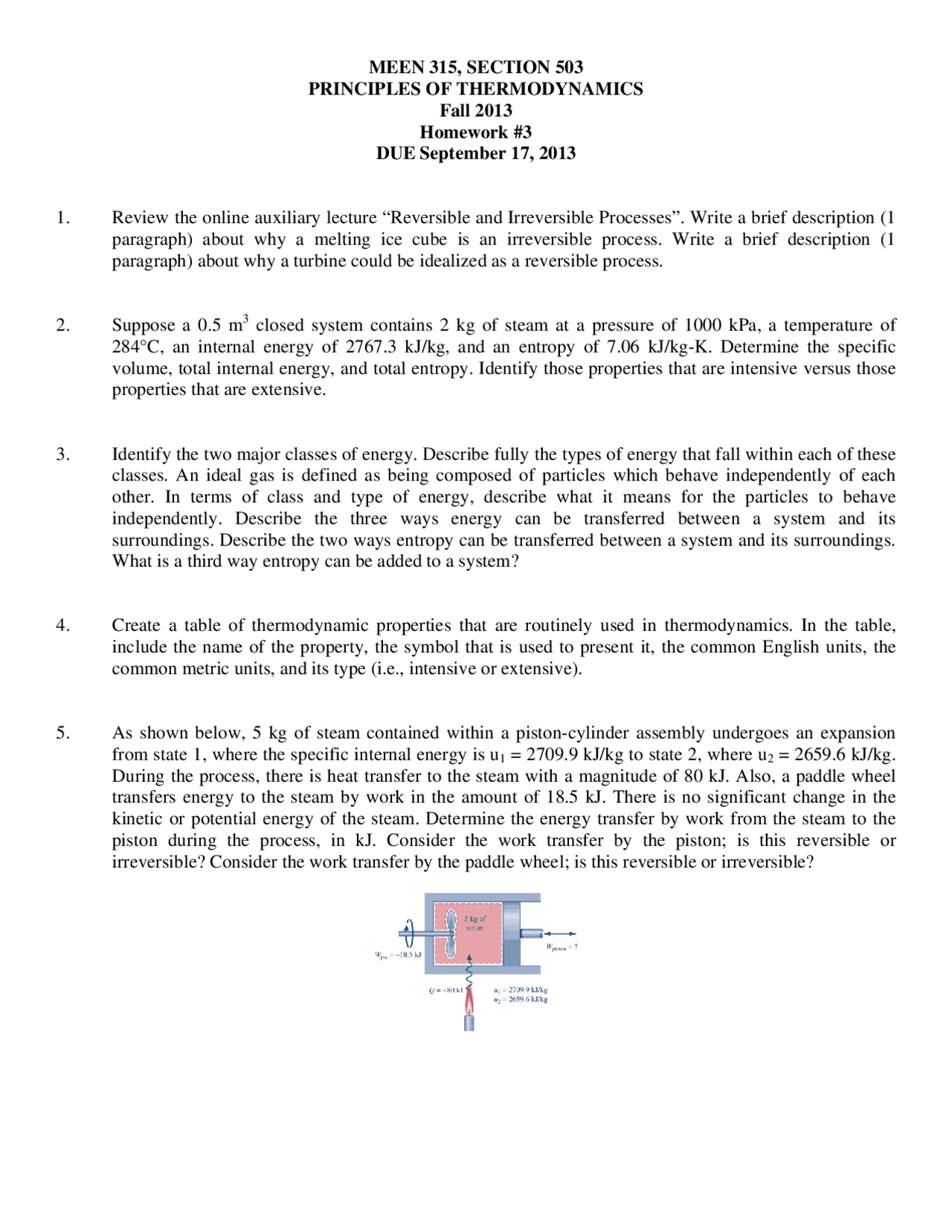 Thermodynamics Homework Problem 5 Solved Problems on Principles of Thermodynamics - Homework 3 | MEEN ...