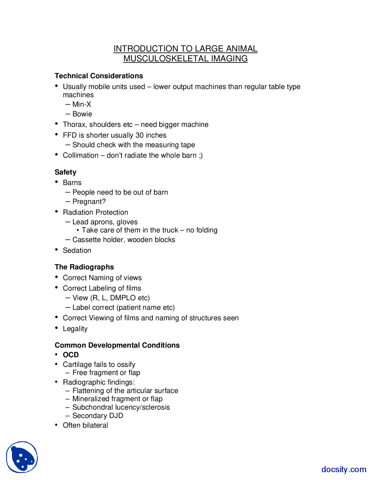 Large Animal - Radiology - Lecture Notes - Docsity