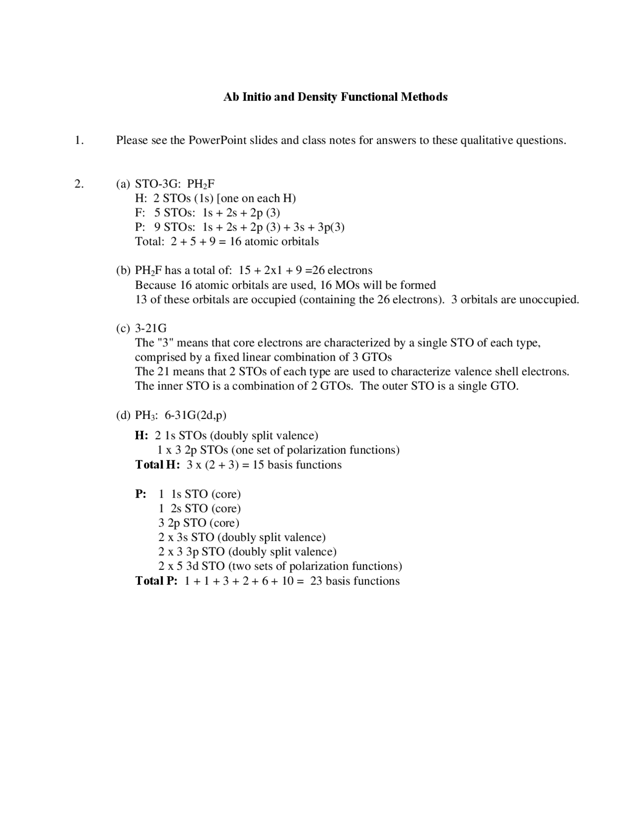 Ab Initio & Density Functional Methods Atomic Orbitals & Electrons in