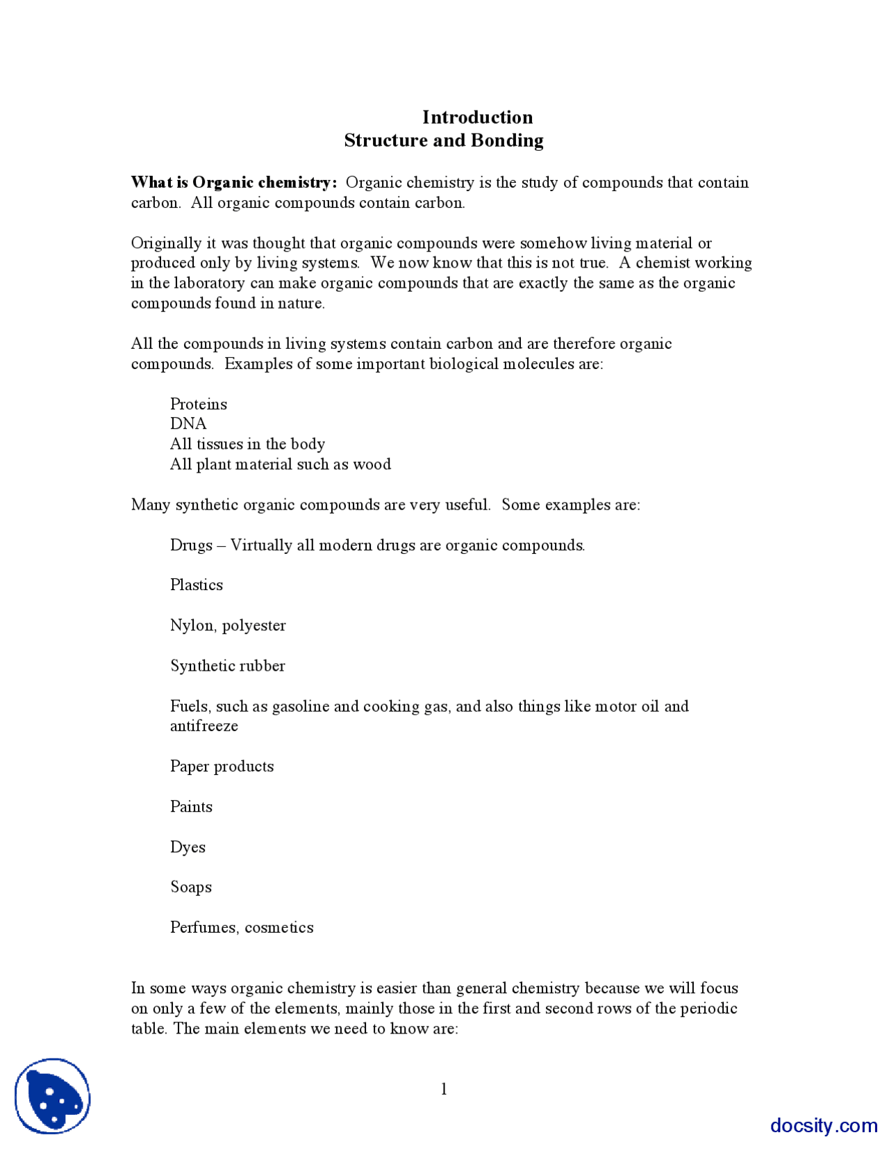 Structure and Bonding - Organic Chemistry - Lecture Notes - Docsity