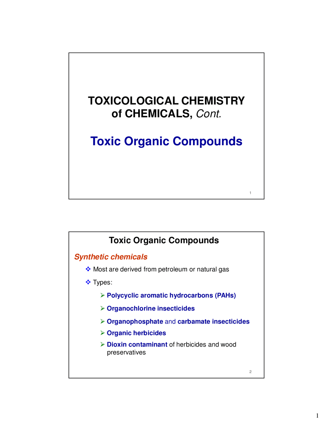 Toxic Organic Compounds - Chemistry - Lecture Slides - Docsity