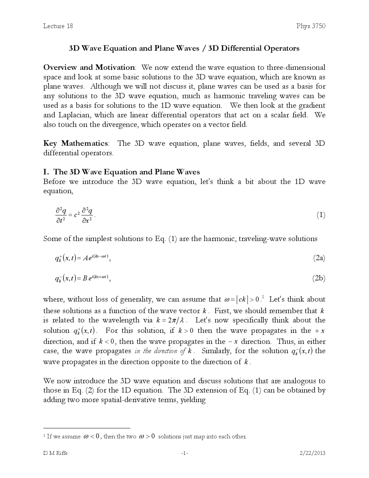 3D Wave Equation - Wave Phenomena - Lecture Slides - Docsity