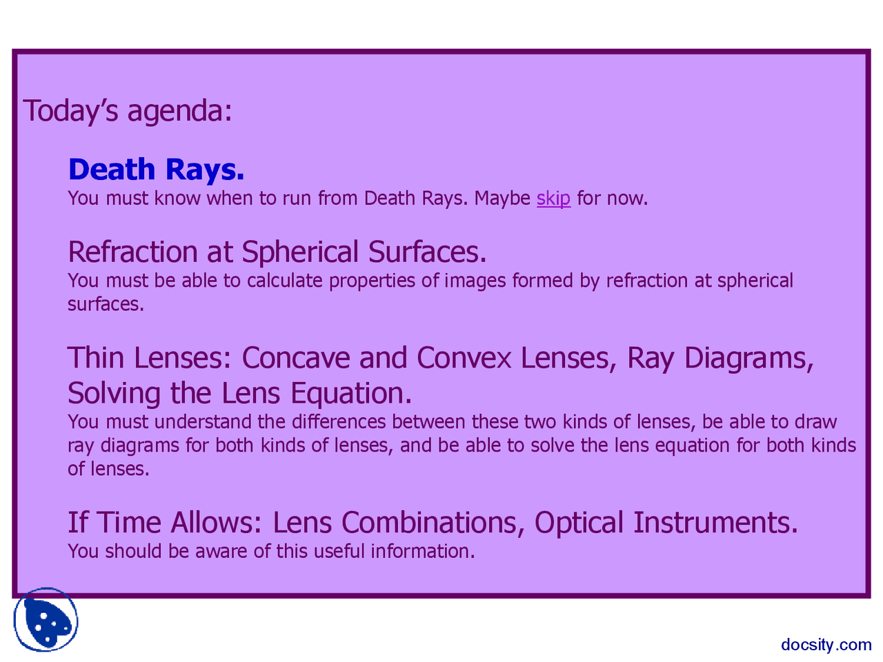 Visual Death Rays Death Rays - Engineering Physics - Lecture Slides - Docsity