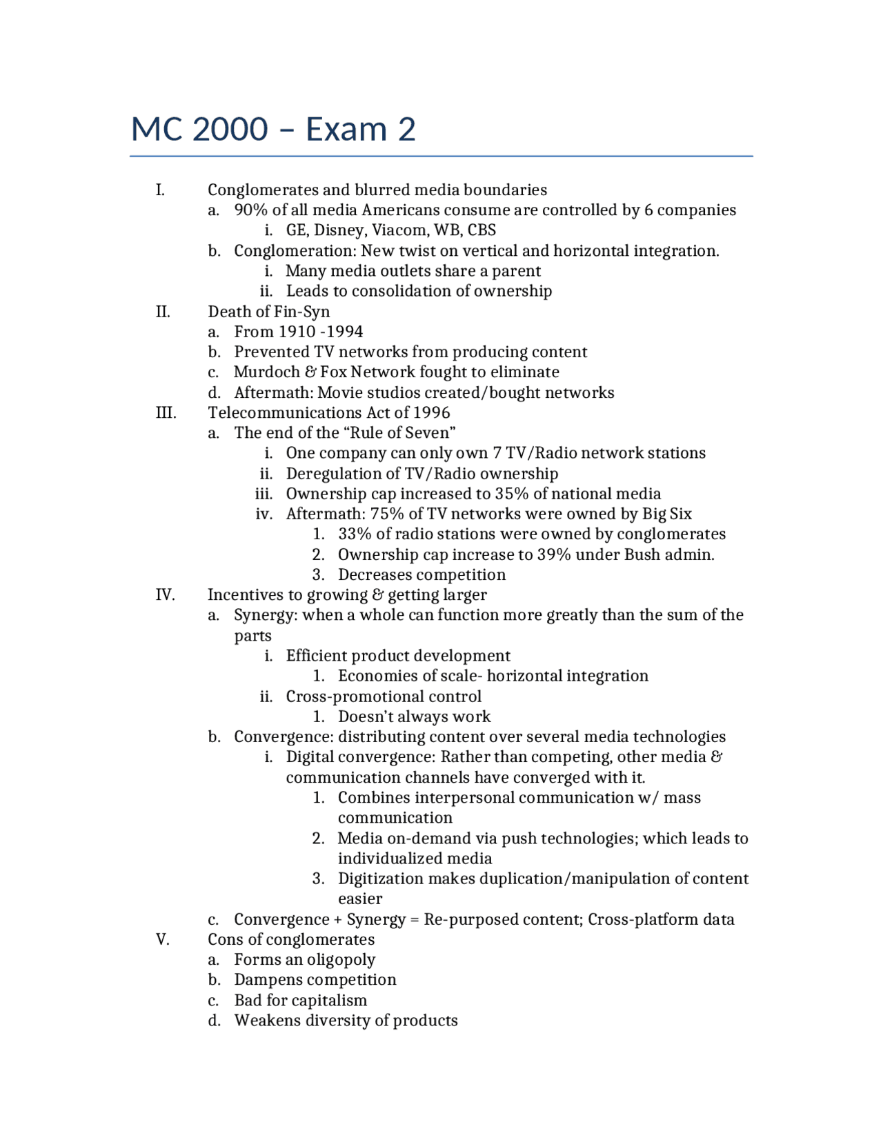 5 Multiple Choice Questions Exam 2 - Mass Media | MC 2000 - Docsity