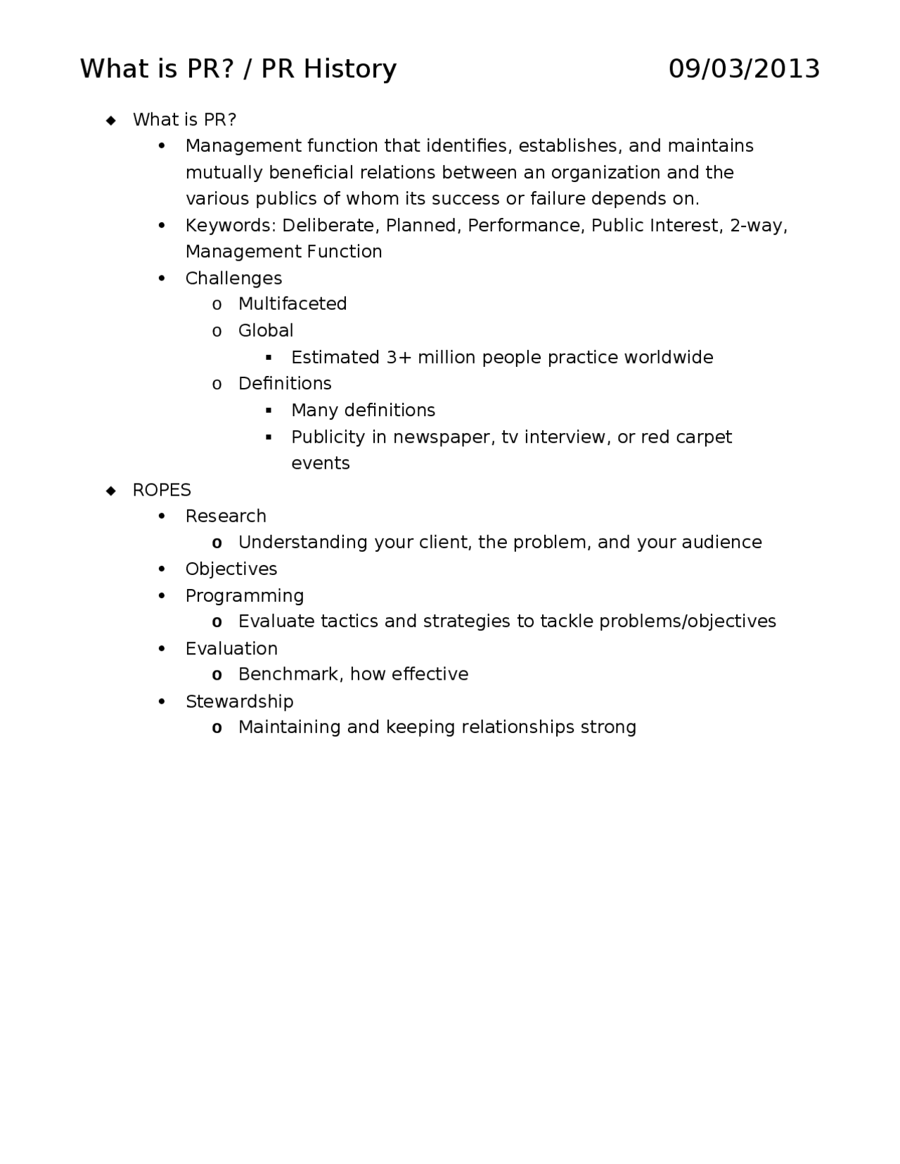 Pr 1notes PR History - Notes for Exam 1 - Intro to PR | MC 3010 - Docsity