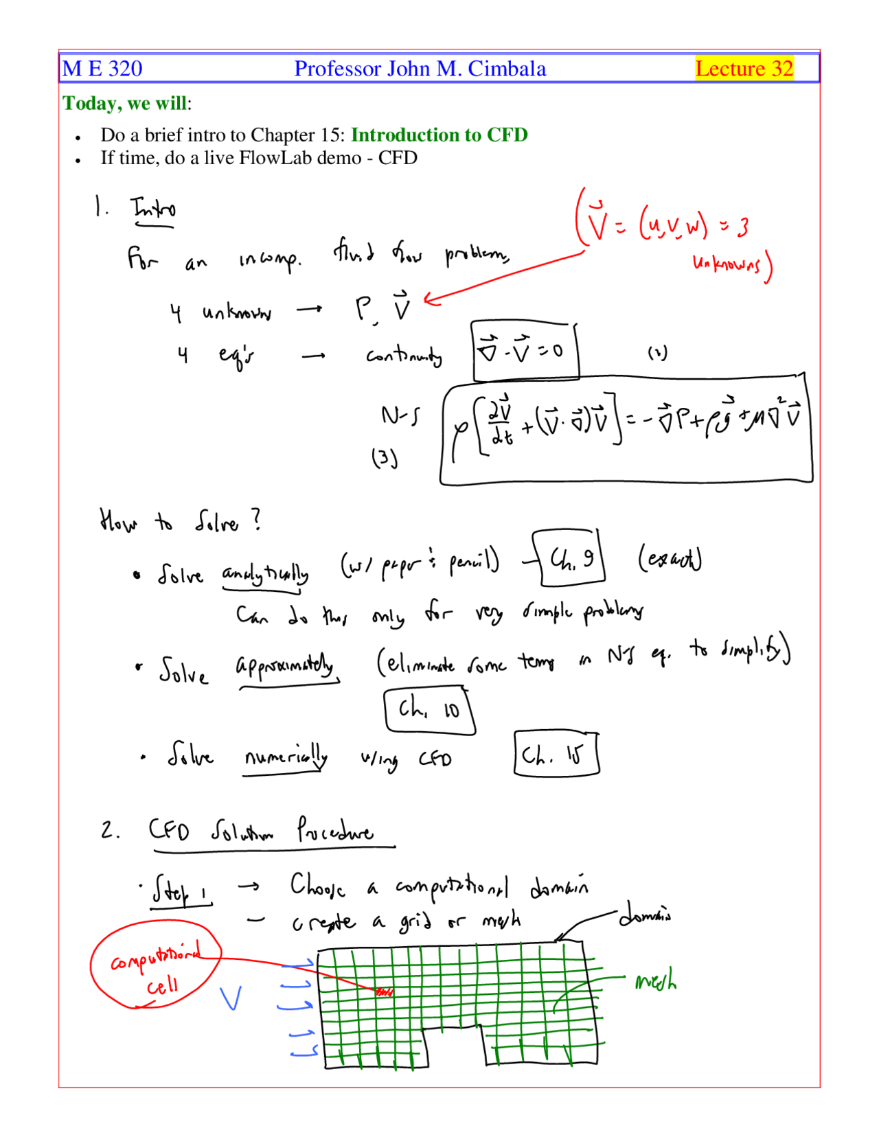 Introduction to CFD - Fluid Flow - Handout - Docsity