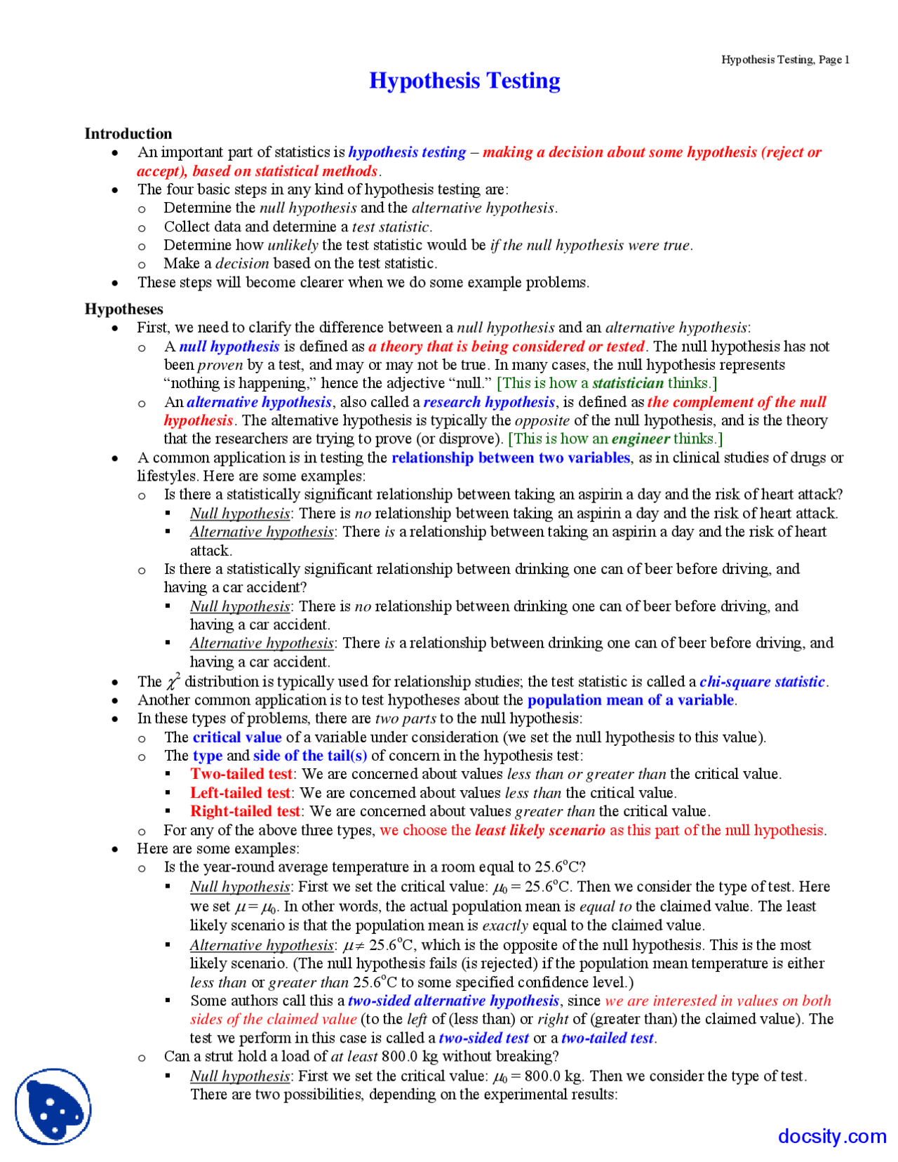 Hypothesis Testing A Level Notes.pdf Hypothesis Testing - Instrumentation, Measurements, Statistics ...