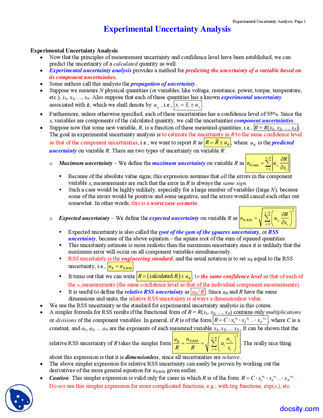 Experimental Uncertainty Analysis - Instrumentation, Measurements ...