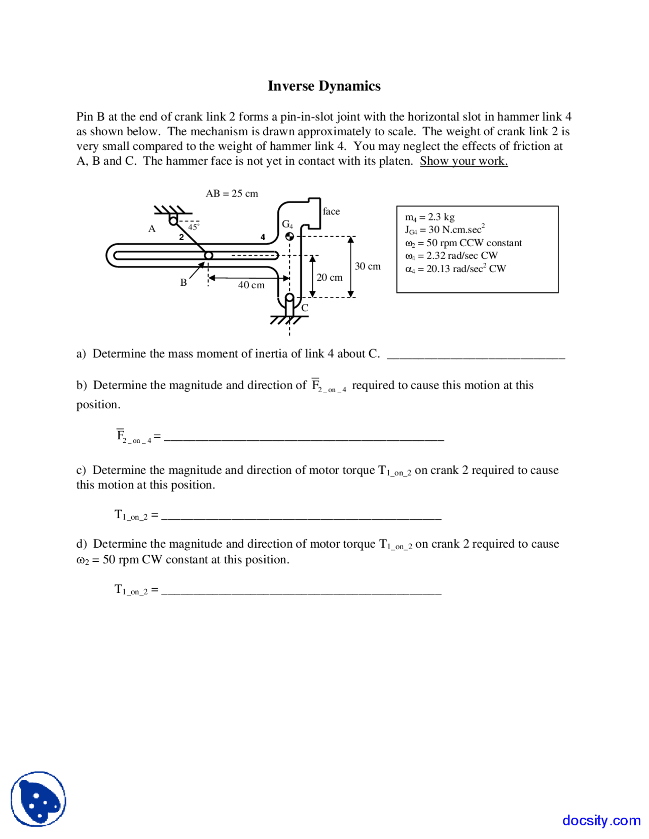 Simple Inverse Dynamics Example Inverse Dynamics - Computer-Aided Analysis of Machine Dynamics ...