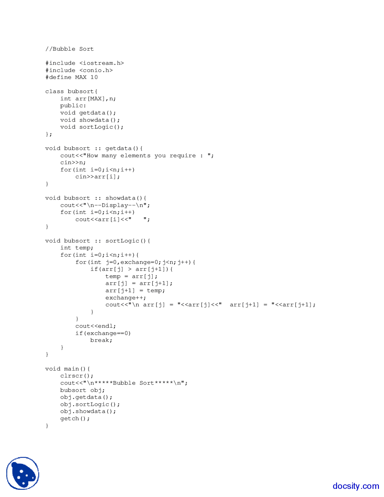 Bubble Sort - C plus plus Code | Study Guides, Projects, Research ...