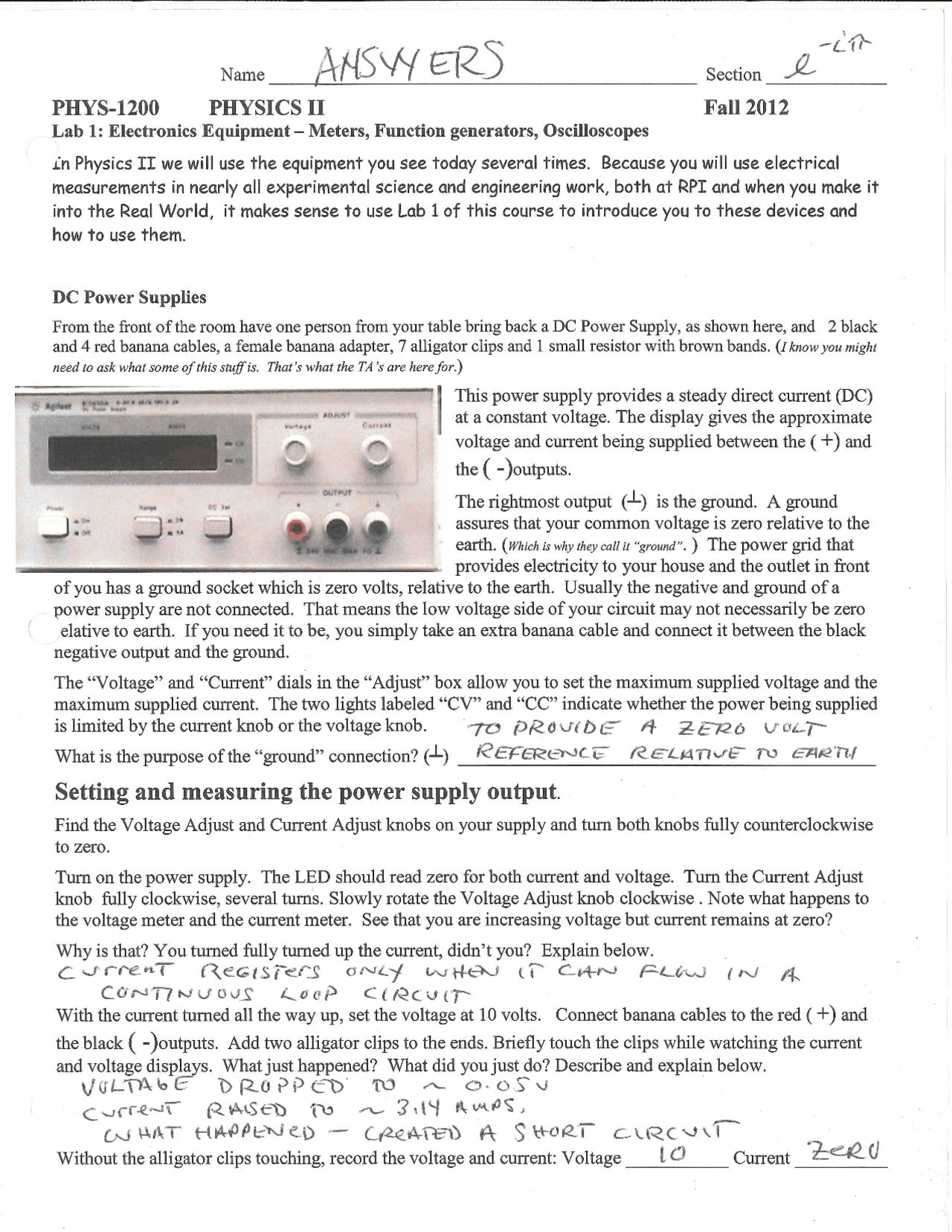 Questions on Electronics Equipment, Function Generators, Oscilloscopes