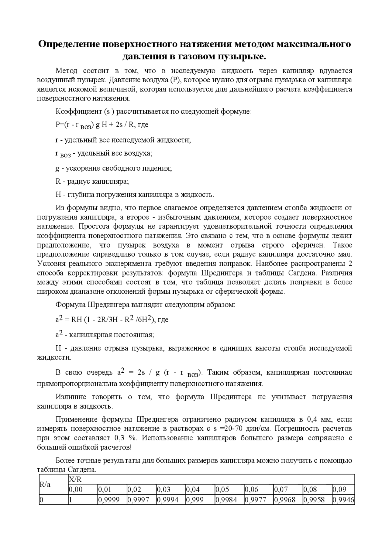 Доклад по теме Определение поверхностного натяжения методом максимального давления в газовом пузырьке