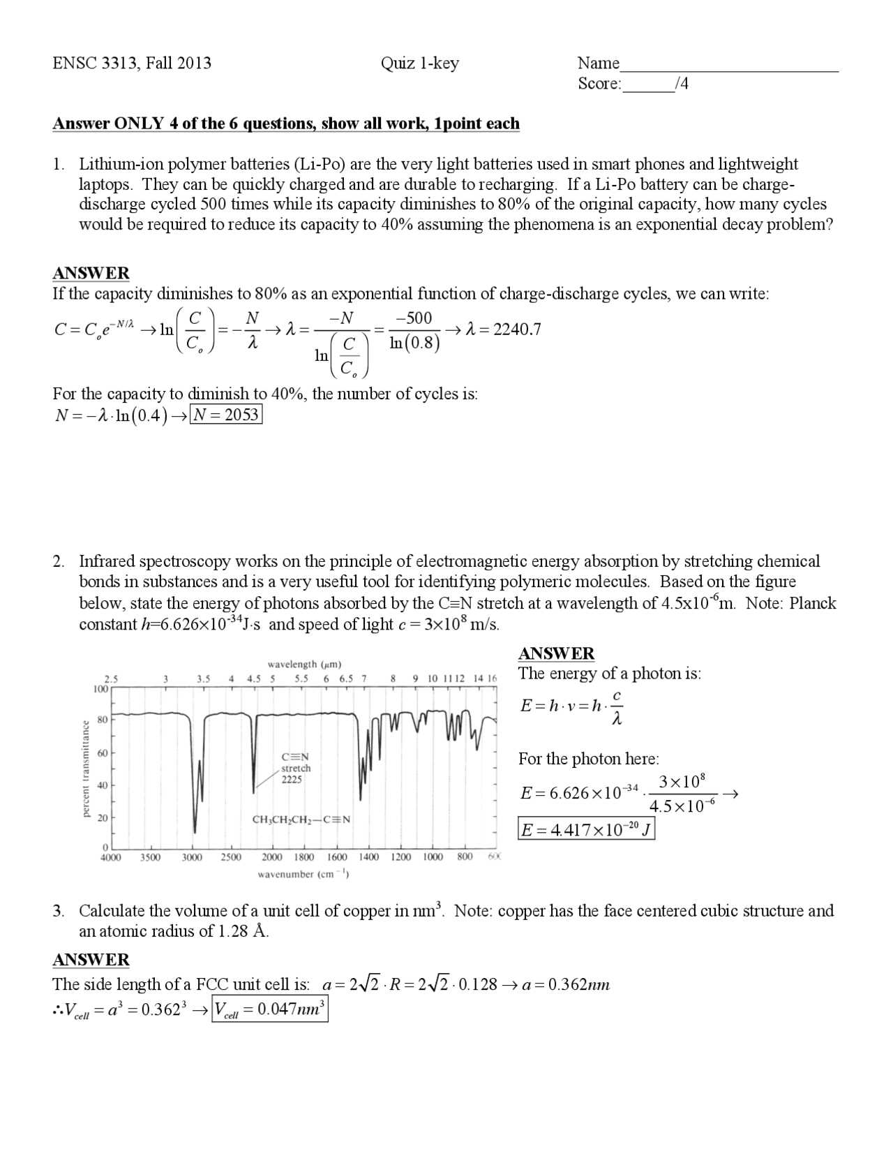 Exponential Decay Problem Quiz 1 Key Materials Science Ensc 3313 Docsity