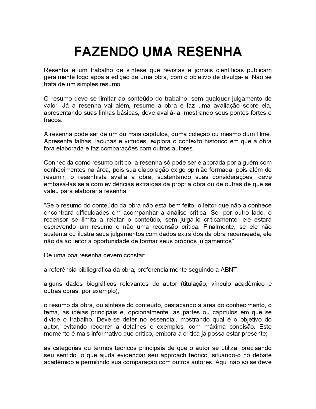 Como fazer resenha - Docsity