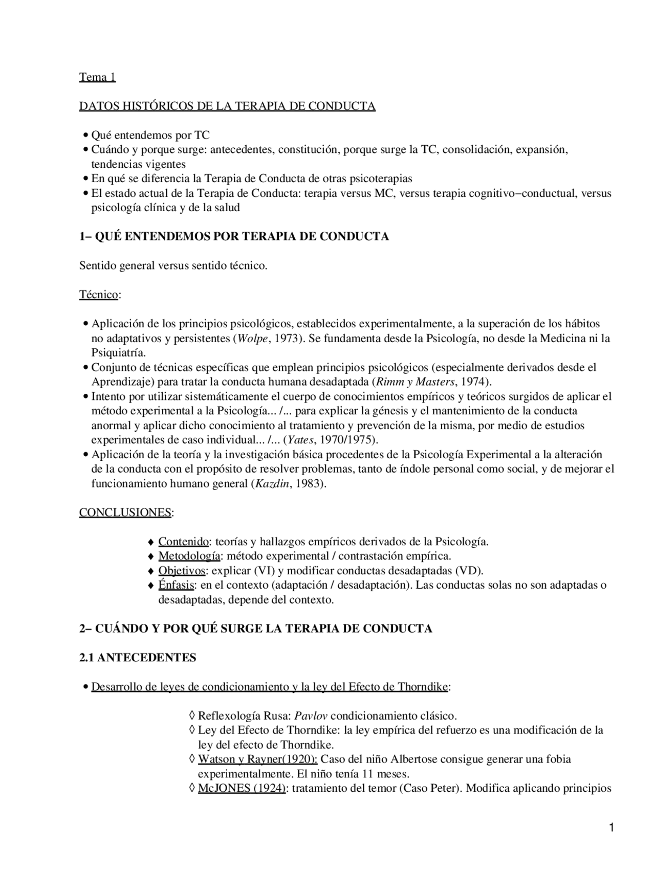 Apuntes sobre la terapia de conducta Parte1 - Docsity