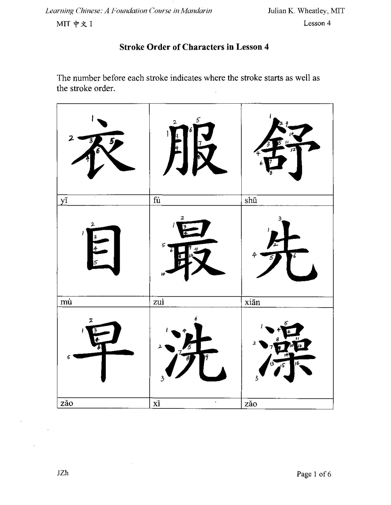 Stroke Order Lesson 4 - Chinese - Lecture Notes - Docsity