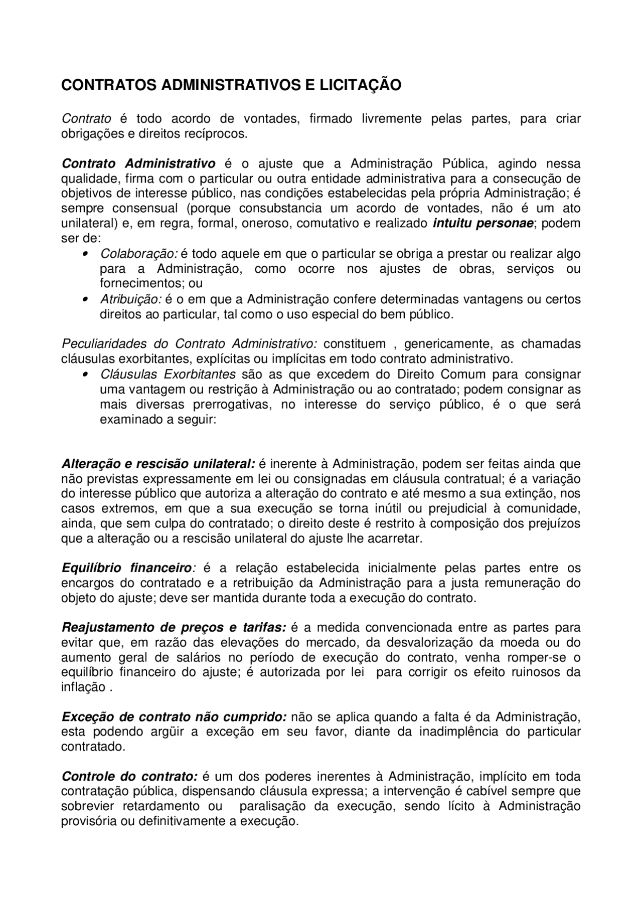 Contratos administrativos e Licitação - Docsity