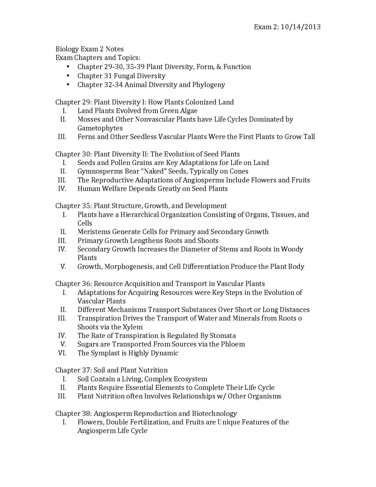 Biology Exam 2 Study Guide Biological Principles II BIOL 2108 Docsity