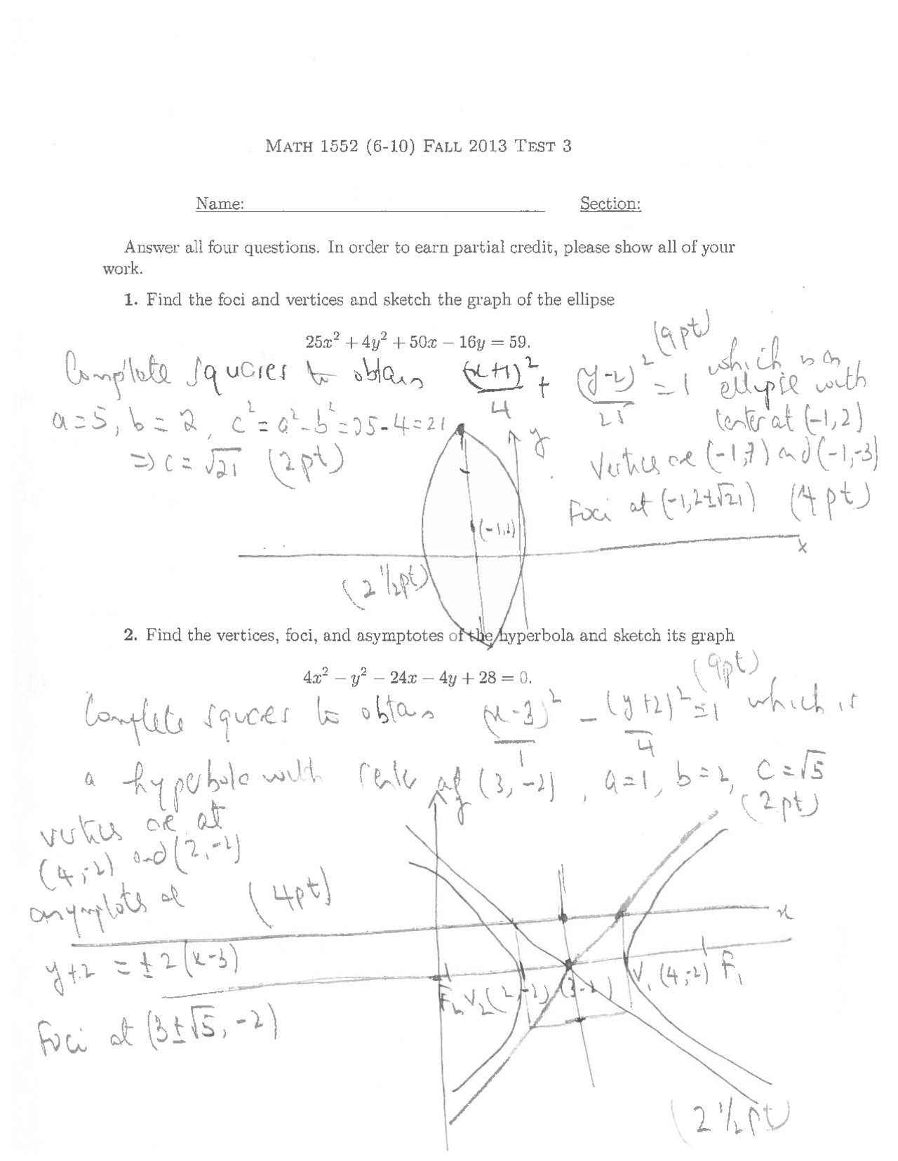 Exam 3 with Solutions for Analytical Geometry and Calculus | MATH 1552 ...