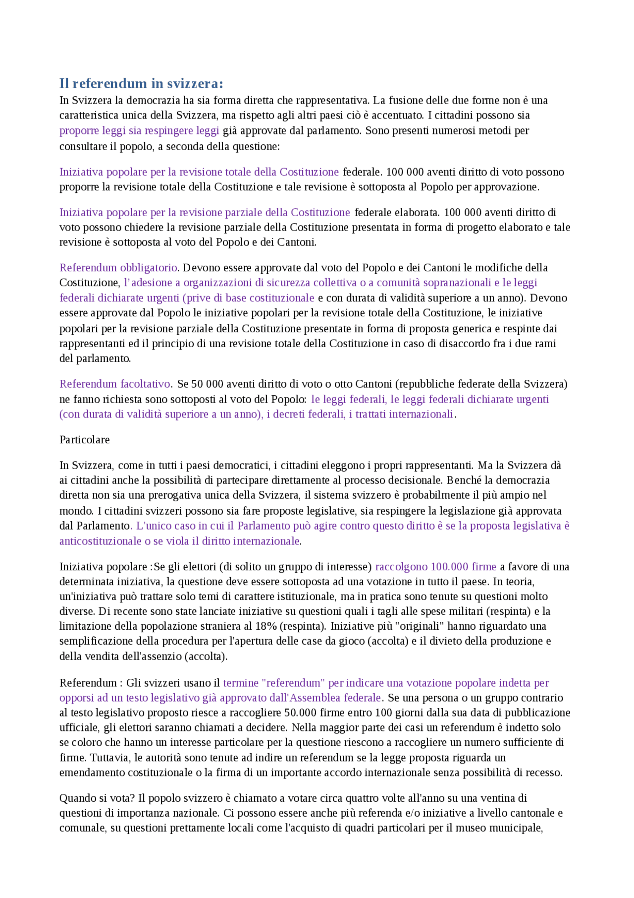 Il referendum in svizzera Docsity
