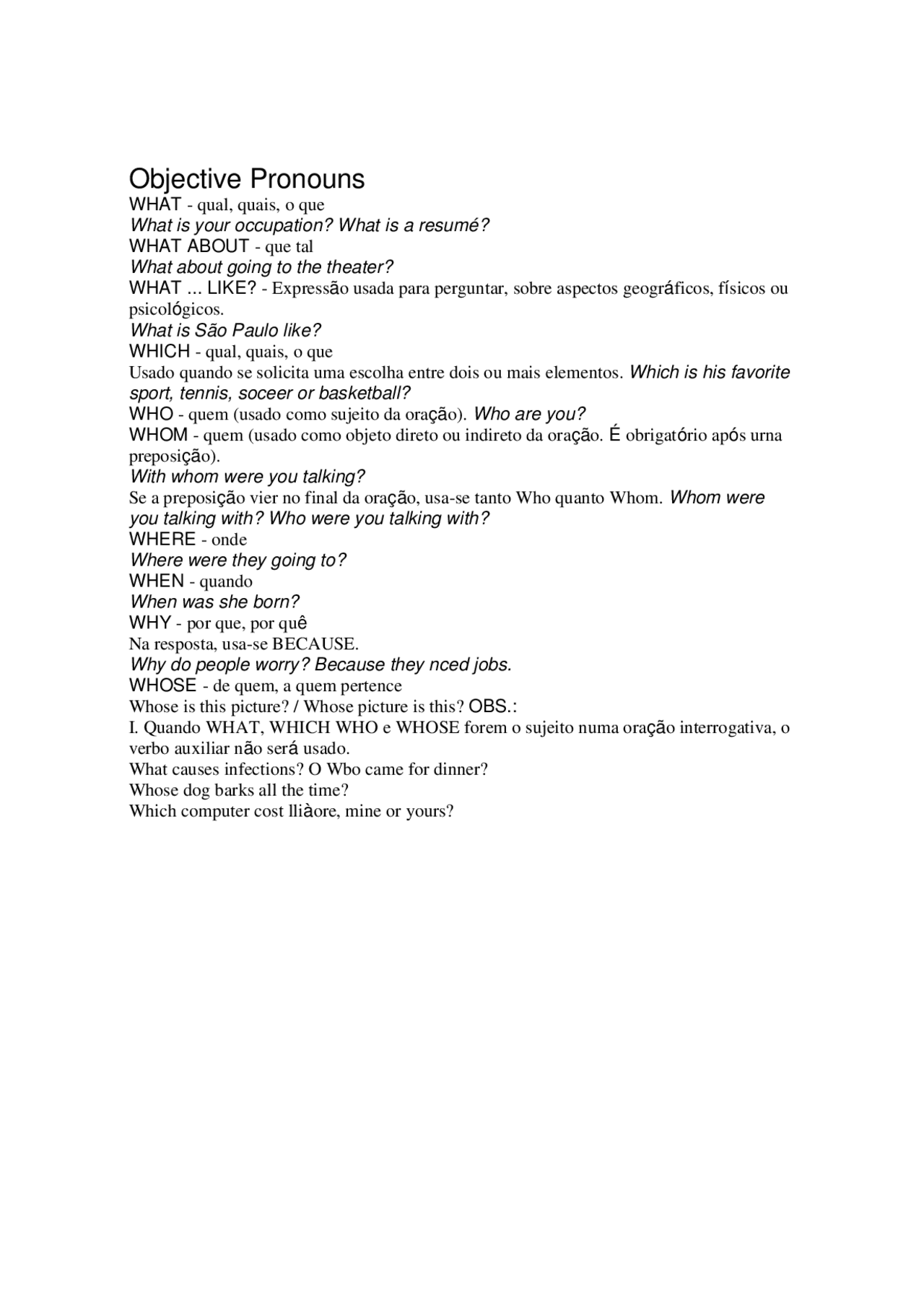 Objective Pronouns - Docsity