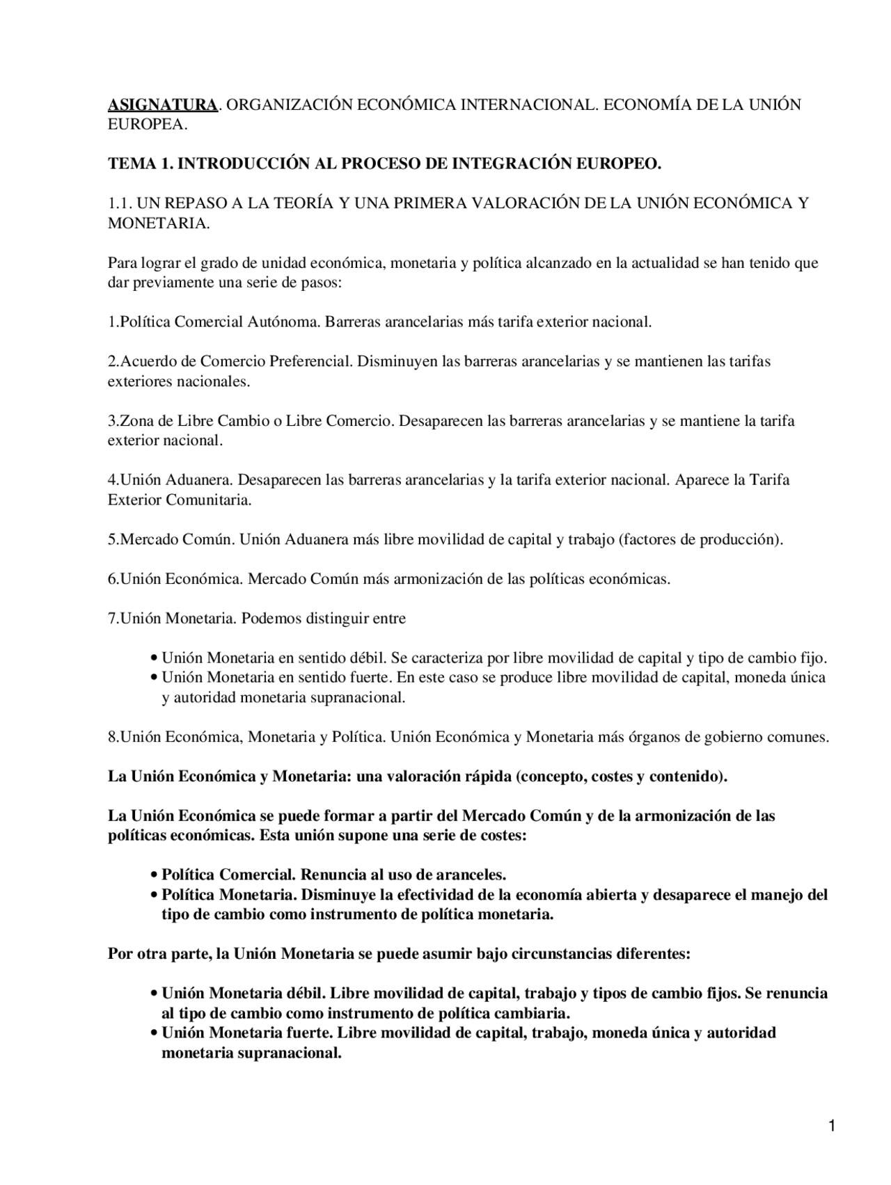 Apuntes sobre el Proceso de Integración Europeo Parte1 - Docsity