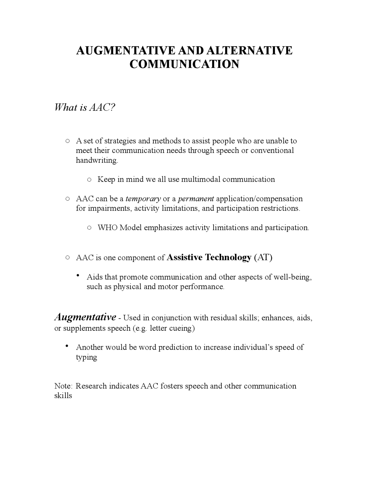 Augmentative and Alternative Communication - Lecture Notes | COMM 520 ...