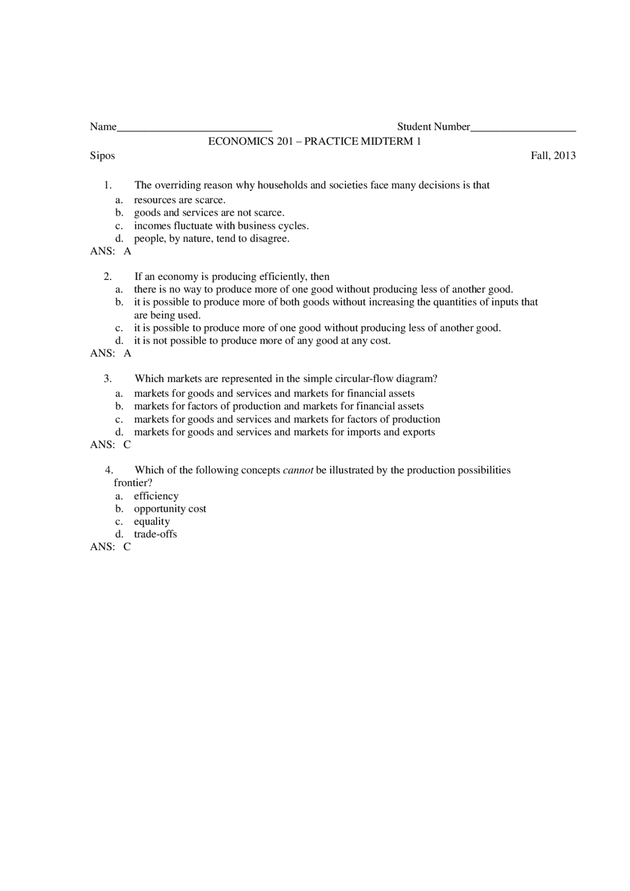Introduction to Microeconomics - Midterm 1 Practice Questions | EC 201 ...