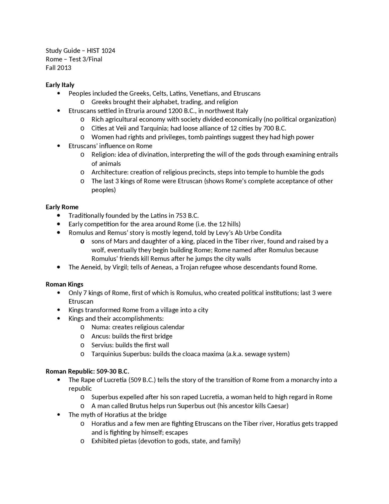 Final Exam Study Guide for Ancient History | HIST 1024 - Docsity