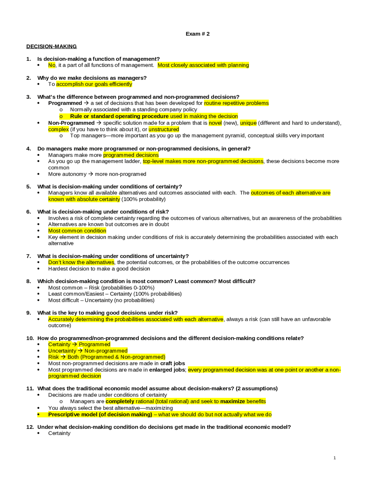 Principle of Management - Exam 2 Study Guide | MGT 3200 - Docsity