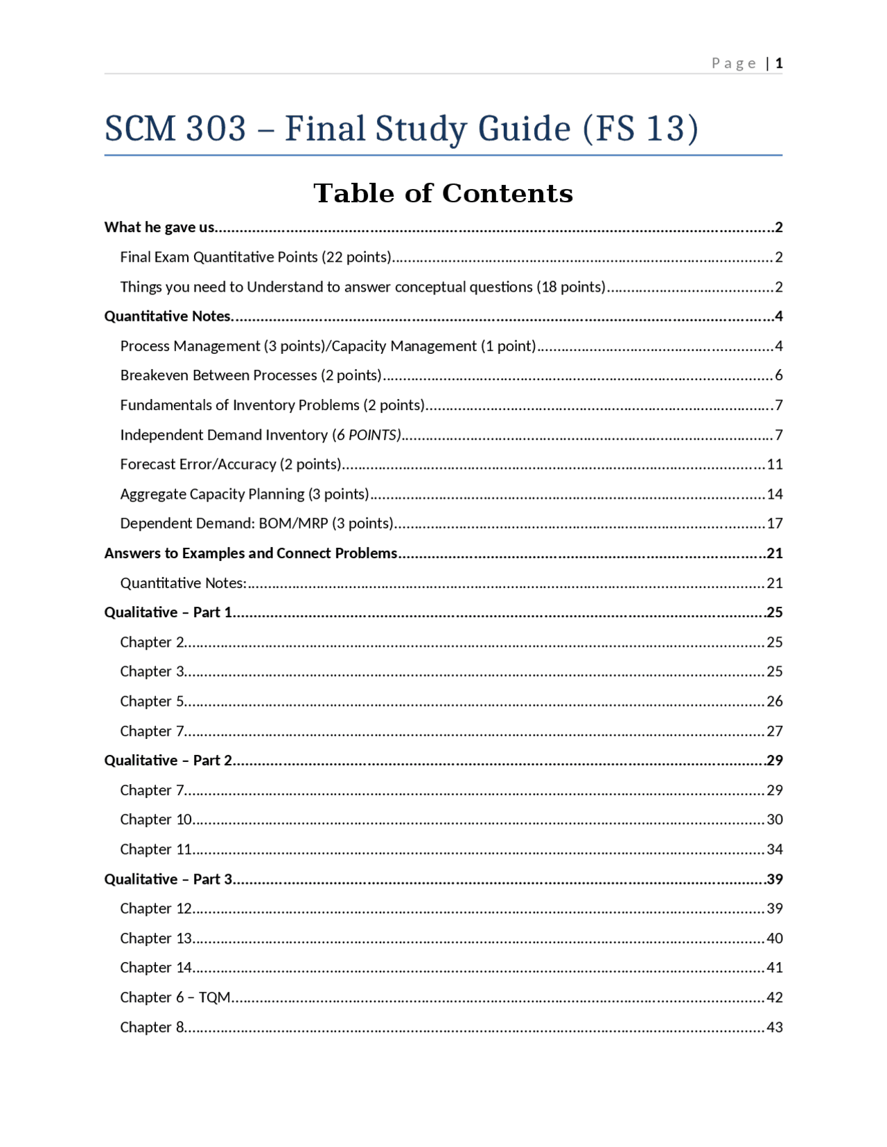 Final Exam Study Guide - Introduction Supply Chain Management | SCM 303 ...