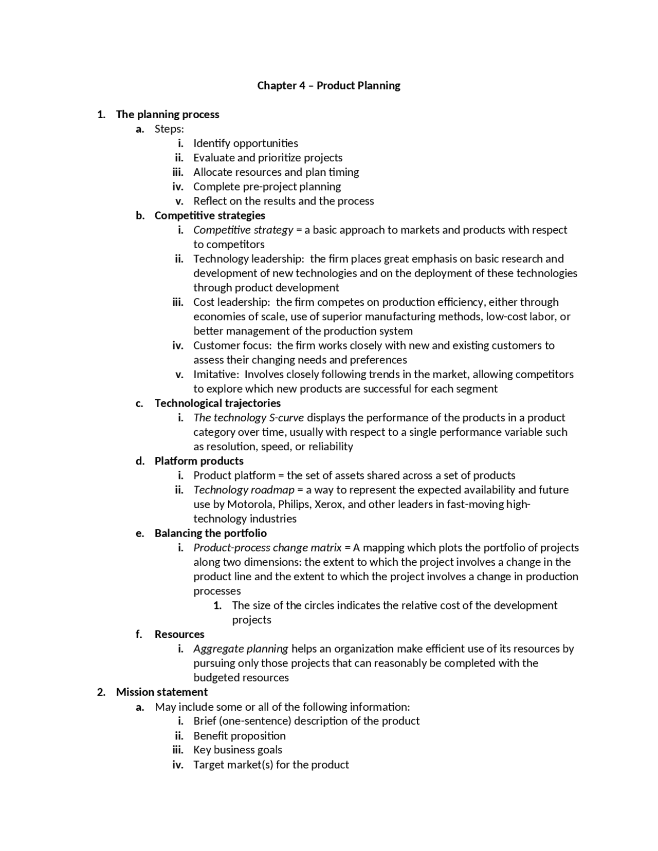 Notes on The Planning process Product Planning ME 2024 Docsity
