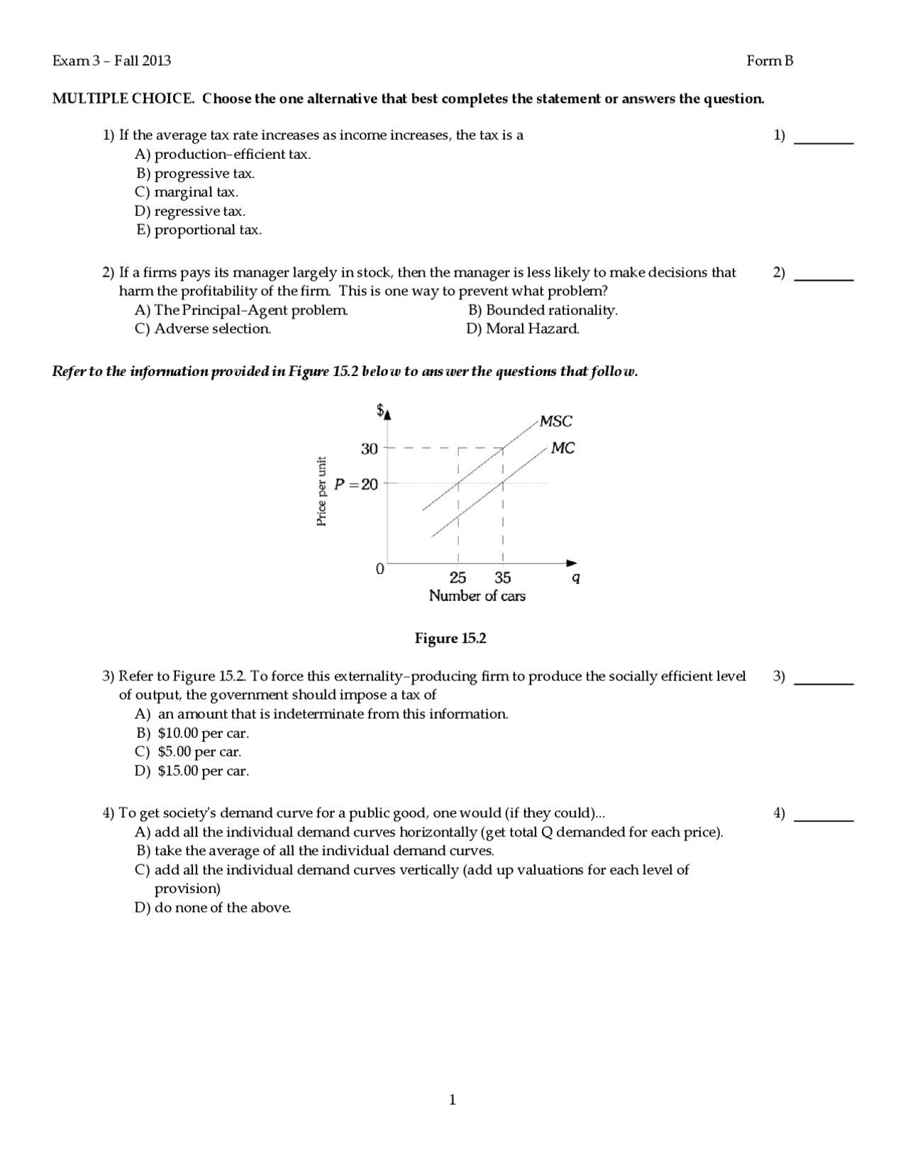 Questions for Exam 3 - Principles of Economics - Fall 2013 | ECON 2005 ...